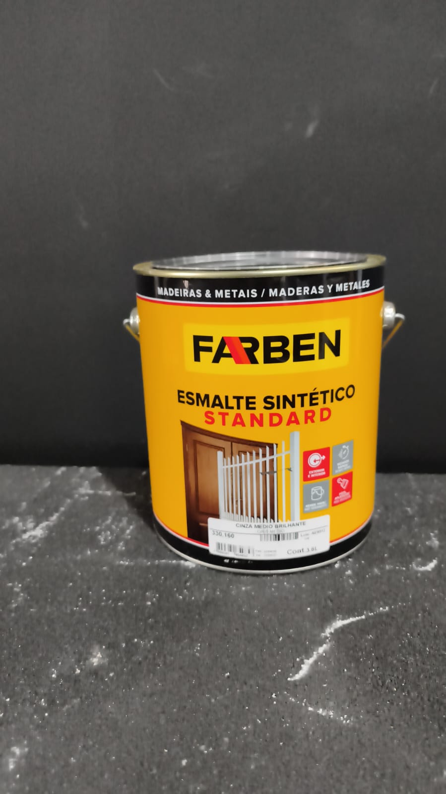 Tinta Esmalte Sintético Cinza Farben Para Madeira E Metal 3,6L
